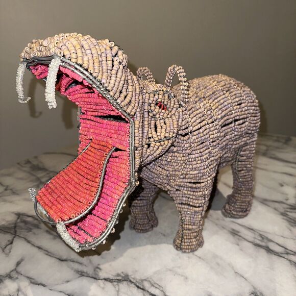 Pottery Barn Kids Moo Deng Handmade Hippo Coconut Tree Bead 17" Hippopotamus - Picture 8 of 15